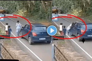 Accident video car driver hit a young girl while walking on a road video viral on social media