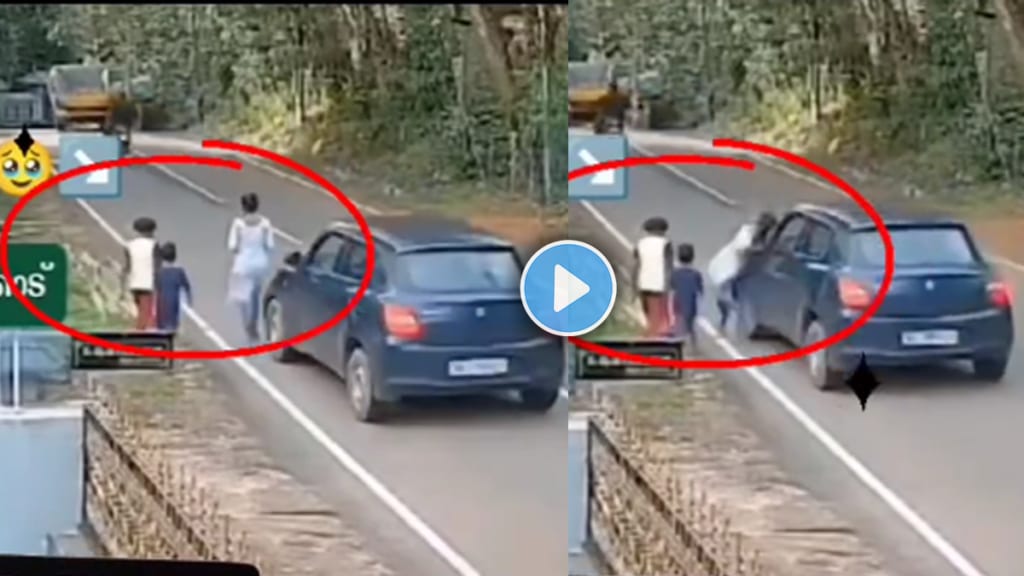 Accident video car driver hit a young girl while walking on a road video viral on social media