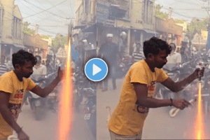 Viral video of a man launched rockets before diwali