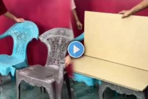 video shows sofa Made From Broken Chairs