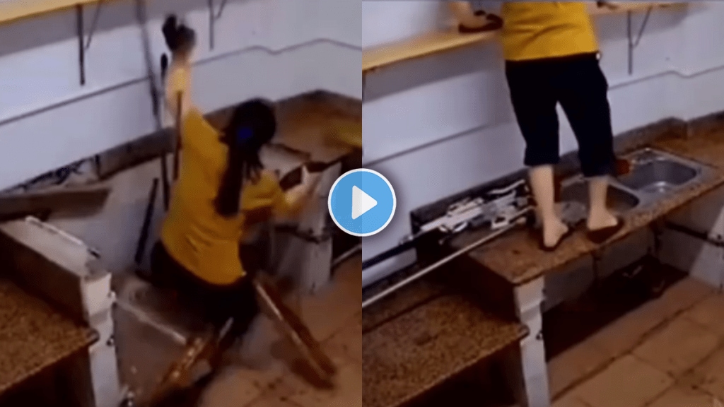 Diwali safsafai woman fell from the kitchen social media video viral