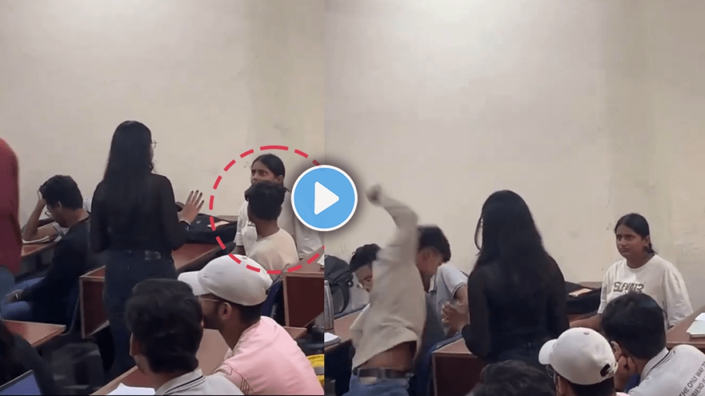 Viral video of girls fighting in a class and a boy angrily hits the bench