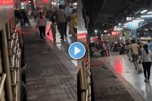 A young man fell down while getting off the running train viral video of train accident