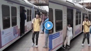 Viral video of uncle catching running mumbai local train accident