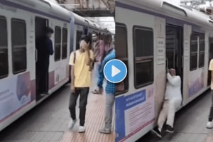 Viral video of uncle catching running mumbai local train accident