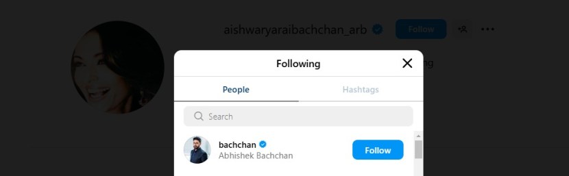 Aishwarya Rai Bachchan follows abhishek bachchan on instagram