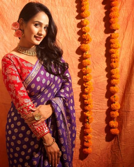 Divya Pugaonkar Purple Saree Photoshoot