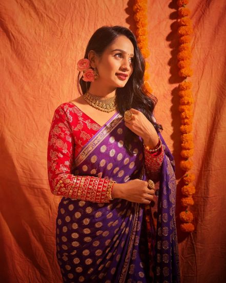 Divya Pugaonkar Purple Saree Photoshoot