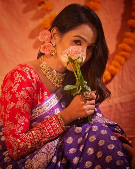 Divya Pugaonkar Purple Saree Photoshoot