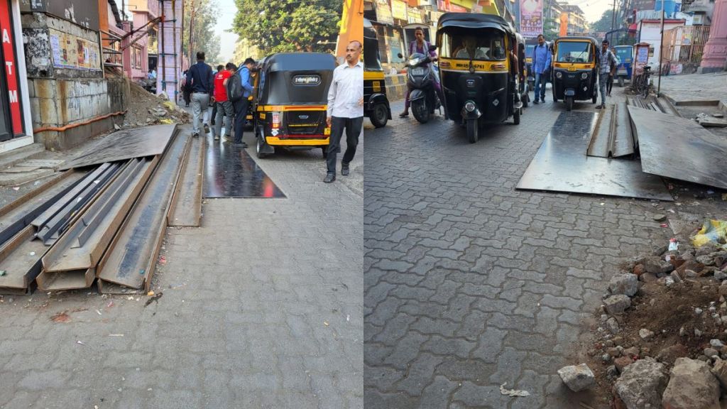 Iron goods near Dombivli West Railway Station obstructing traffic