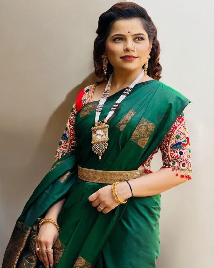 Kartiki Gaikwad Pise Green Saree