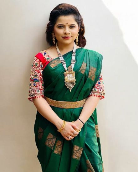 Kartiki Gaikwad Pise Green Saree