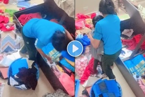 Kid hides in a bed and got stuck mother helps him out viral video on social media