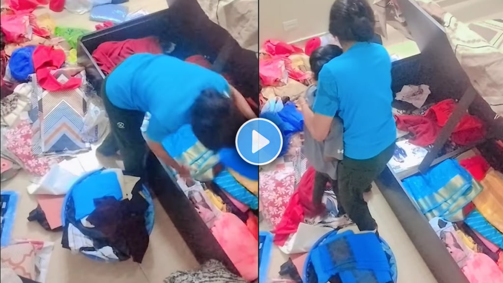 Kid hides in a bed and got stuck mother helps him out viral video on social media