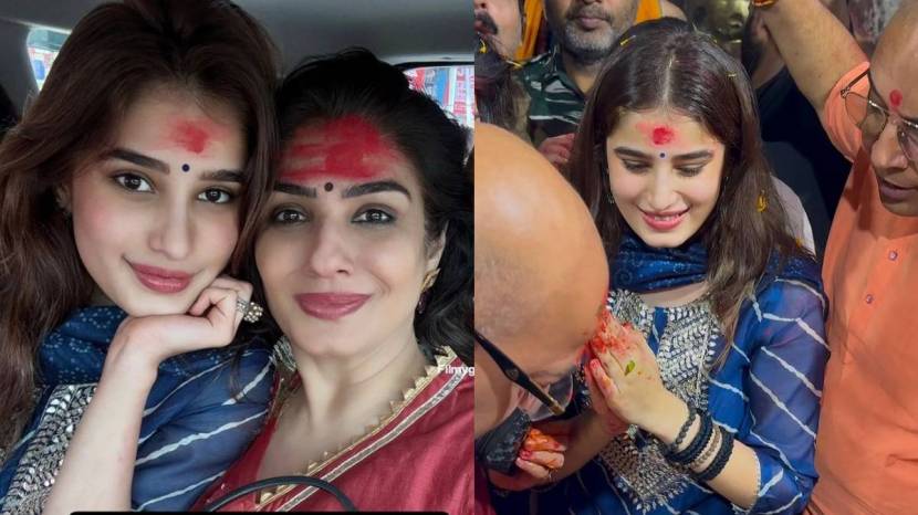 Bollywood Actres Raveena Tandon Visited Baidyanath Temple With Daughter Rasha