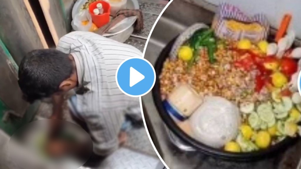 indian railway food video Bhel seller cutting onions on ground near bathroom of train watch this disgusting viral video