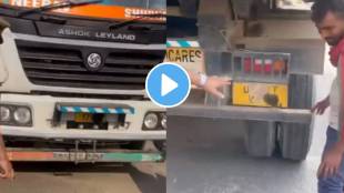 Truck driver hid the truck number plate by applying grease on it, policeman reprimanded him video goes viral