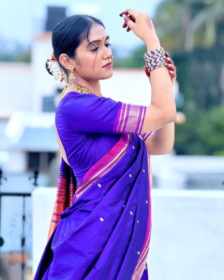 Rinku Rajguru Purple Paithani Saree