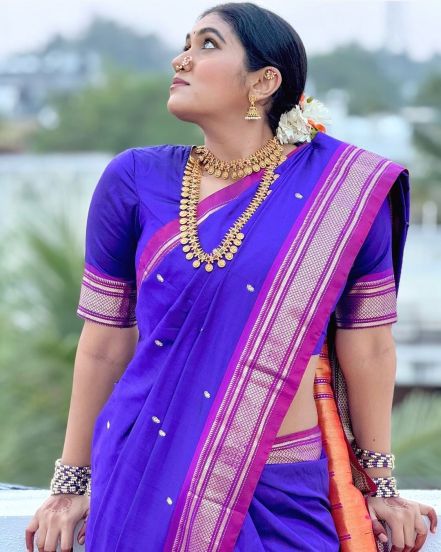 Rinku Rajguru Purple Paithani Saree