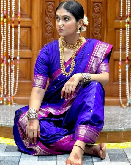 Rinku Rajguru Purple Paithani Saree