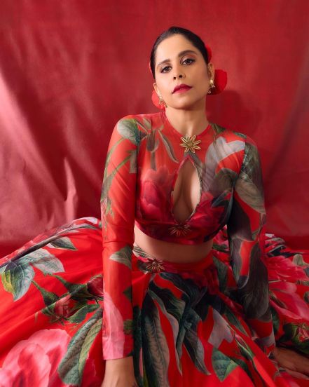 Sai Tamhankar Red Floral Lehenga