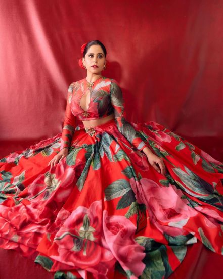 Sai Tamhankar Red Floral Lehenga