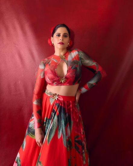 Sai Tamhankar Red Floral Lehenga