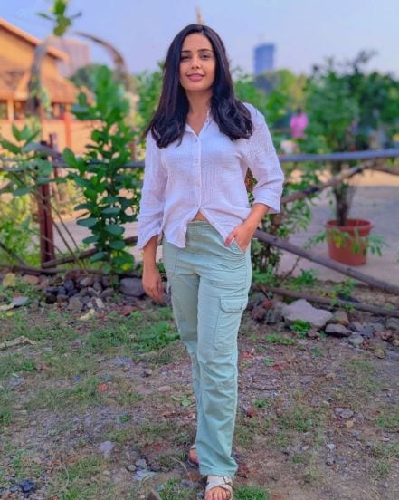 Shivani Rangole Kulkarni White Shirt Cargo Pants