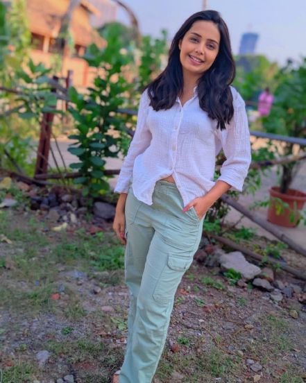 Shivani Rangole Kulkarni White Shirt Cargo Pants