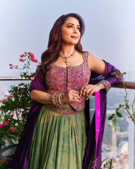 Bollywood star Madhuri Dixit shares stunning photos in saree on social media