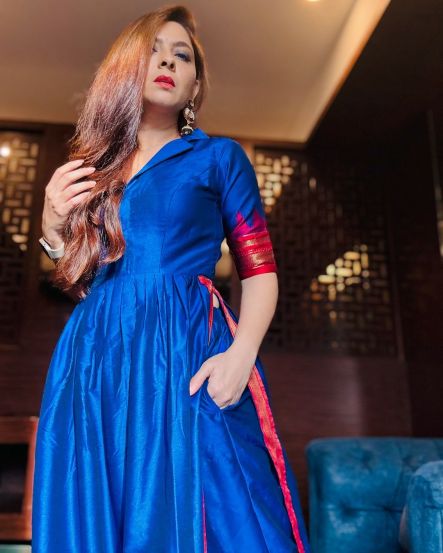 Sonalee Kulkarni Blue Dress Look