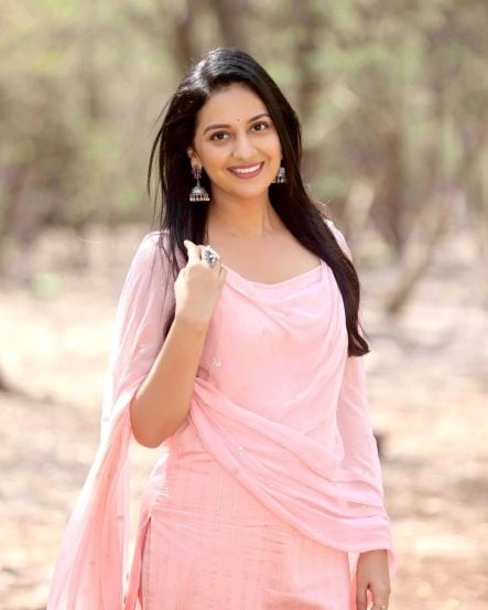 Tejashri Pradhan Pink Dress Photoshoot