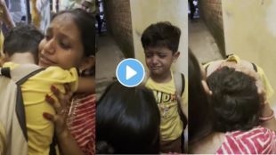 A little boy leaving home cried hugging his mother after Diwali holidays are over