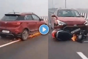 Video Sparks Fly On Road As Speeding Car Drags Scooter For Over Hundreds Of Metres In Lucknow