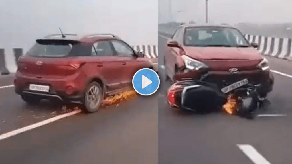 Video Sparks Fly On Road As Speeding Car Drags Scooter For Over Hundreds Of Metres In Lucknow