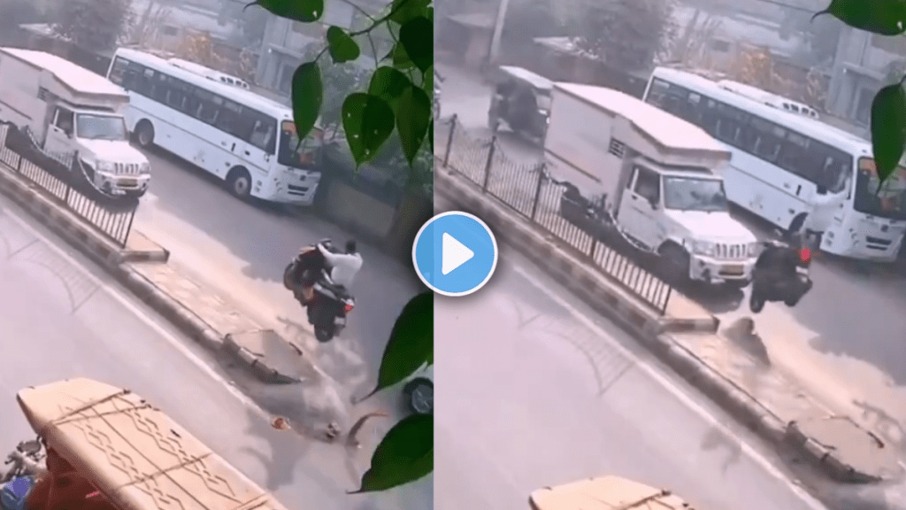 Viral Video Scooter Rider Escapes Unhurt As He Lands On Truck Bonnet After Hitting Divider On Busy Road