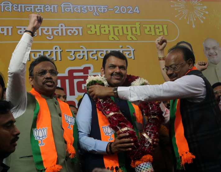 Maharashtra's Deputy Chief Minister attended the celebrations at the BJP office in Mumbai