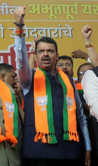 Maharashtra's Deputy Chief Minister attended the celebrations at the BJP office in Mumbai