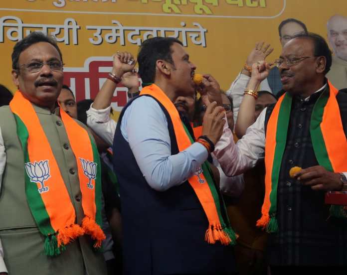 Maharashtra's Deputy Chief Minister attended the celebrations at the BJP office in Mumbai