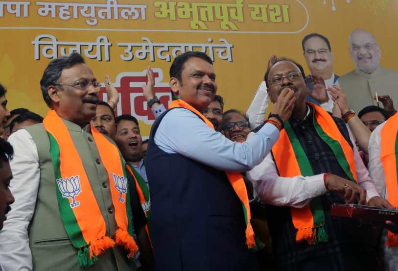 Maharashtra's Deputy Chief Minister attended the celebrations at the BJP office in Mumbai