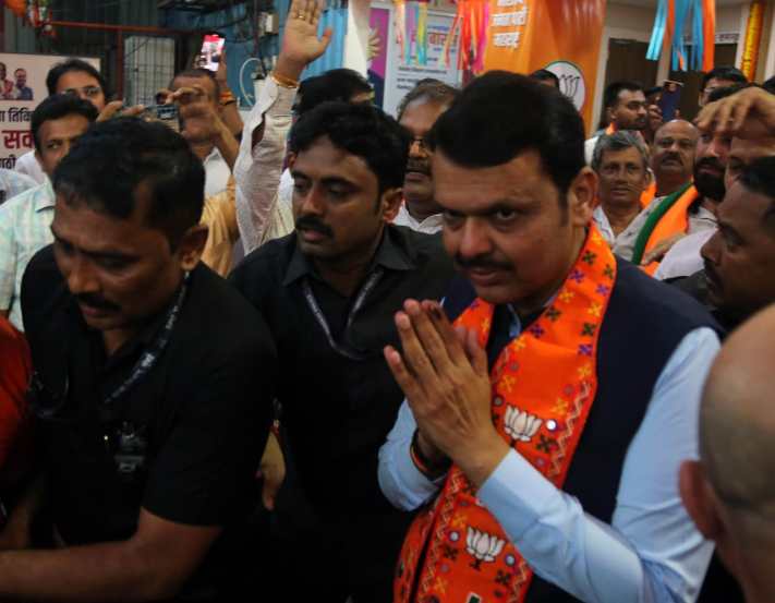 Maharashtra's Deputy Chief Minister attended the celebrations at the BJP office in Mumbai