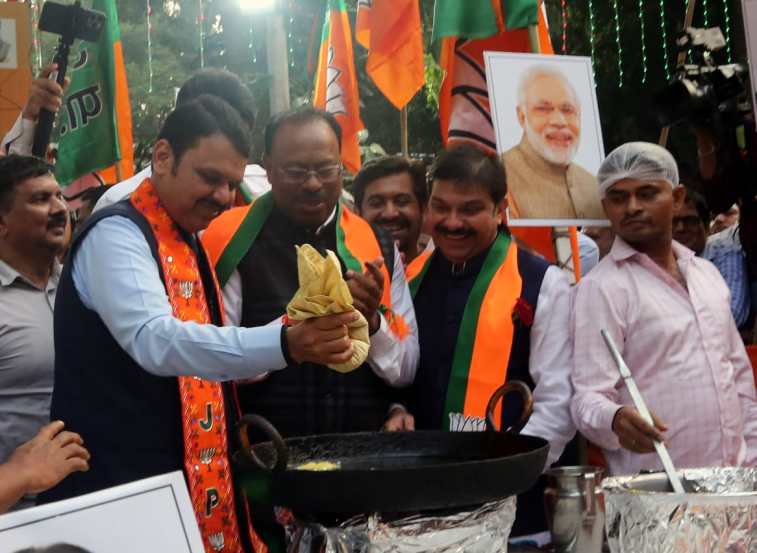 Maharashtra's Deputy Chief Minister attended the celebrations at the BJP office in Mumbai