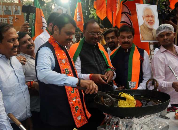 Maharashtra's Deputy Chief Minister attended the celebrations at the BJP office in Mumbai