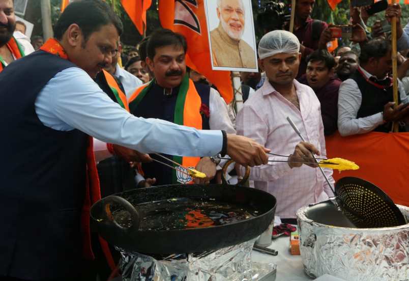 Maharashtra's Deputy Chief Minister attended the celebrations at the BJP office in Mumbai