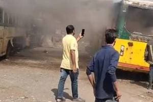 scrapped bus of vasai virar municipal transport cought fire