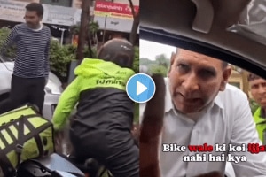 Car driver fights with delivery boy on road throws his parcel viral video