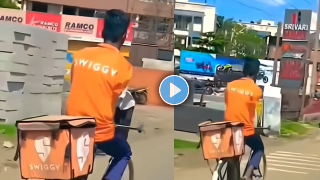 Viral video of disabled swiggy delivery boy doing food delivery by riding a cycle