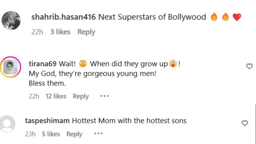 fans commented on sussane khan hrithik roshan sons picture