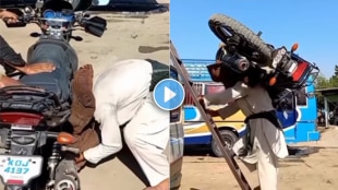 Father emotional video hardworking father picked up the bike on shoulder viral video