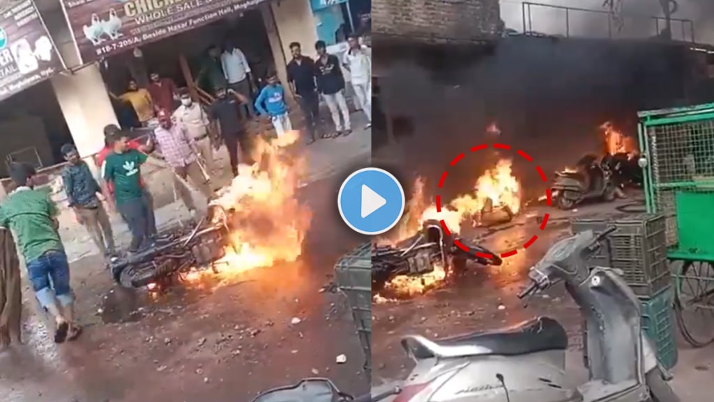 Bike caught a fire alive man burnt in fire viral video on social media